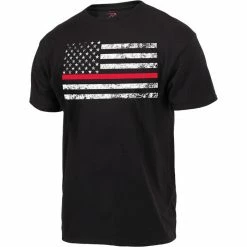 Rothco Shirts Black - Thin Red Line US American Flag Support The Firemen T-Shirt