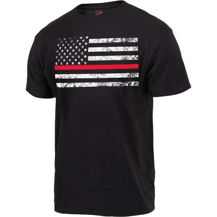 Rothco Shirts Black - Thin Red Line US American Flag Support The Firemen T-Shirt 3 Rothco Shirts Black - Thin Red Line US American Flag Support The Firemen T-Shirt