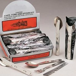 Rothco Camping / Survival Gear Military GI Style 3 Piece Chow Kit - Stainless Steel With Knife Fork Spoon
