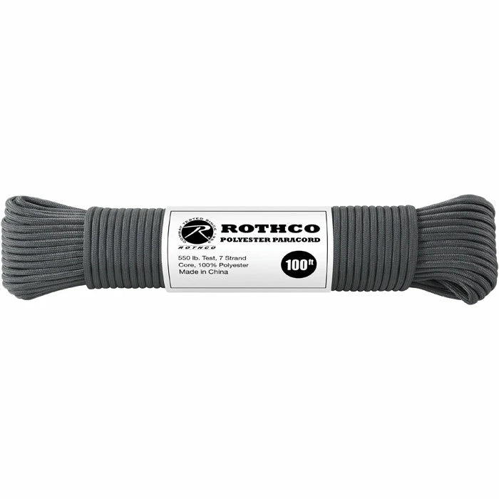 Rothco Paracord / Rope / Rappelling Gear Charcoal Grey - Polyester 550 LB Tested 100 Feet Paracord Rope 3 Rothco Paracord / Rope / Rappelling Gear Charcoal Grey - Polyester 550 LB Tested 100 Feet Paracord Rope