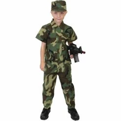Rothco Kids Woodland Camouflage Solider Halloween Costume Shirt Pants & Hat Set Headwear