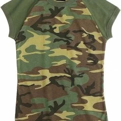 Rothco Woodland Camouflage - Womens Military Raglan T-Shirt Shirts