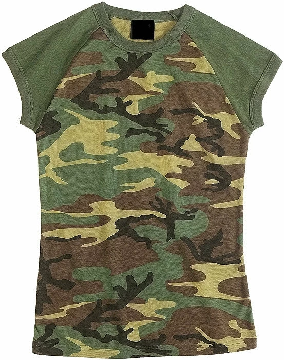 Rothco Woodland Camouflage - Womens Military Raglan T-Shirt Shirts 3 Rothco Woodland Camouflage - Womens Military Raglan T-Shirt Shirts