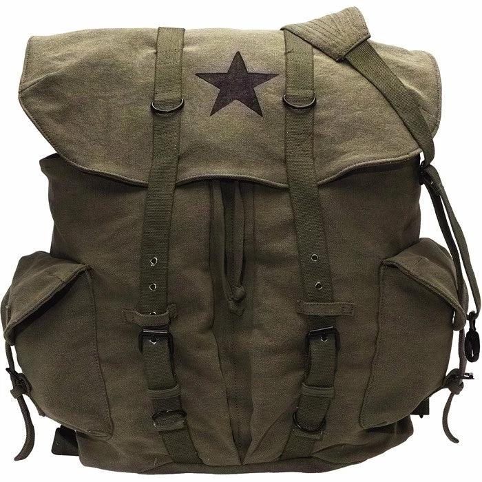 Rothco Olive Drab - Vintage Army Style Backpack With Black Star Emblem 3 Rothco Olive Drab - Vintage Army Style Backpack With Black Star Emblem