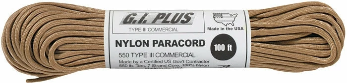 Rothco Tan - Military Grade 550 LB Tested Type III Paracord Rope 100' - Nylon USA Made Paracord / Rope / Rappelling Gear 3 Rothco Tan - Military Grade 550 LB Tested Type III Paracord Rope 100' - Nylon USA Made Paracord / Rope / Rappelling Gear