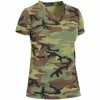 Rothco Shirts Woodland Camouflage - Womens Long Length V-Neck T-Shirt