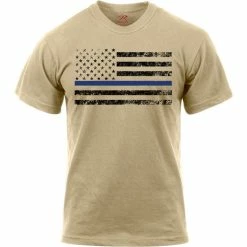 Rothco Desert Sand - Thin Blue Line Black American Flag Law Enforcement T-Shirt