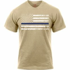 Rothco Desert Sand - Thin Blue Line White American Flag Law Enforcement T-Shirt