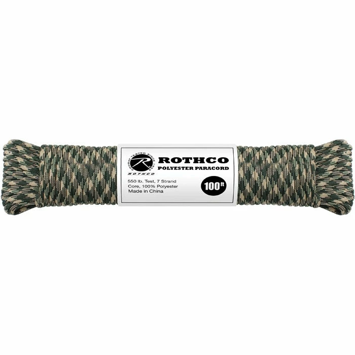 Rothco Woodland Camouflage - Polyester 550 LB Tested 100 Feet Paracord Rope 3 Rothco Woodland Camouflage - Polyester 550 LB Tested 100 Feet Paracord Rope