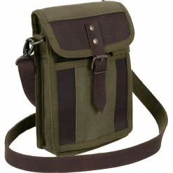 Army Navy Store Bags Olive Drab - Tactical Canvas Travel Portfolio Shoulder Bag With Leather Accents