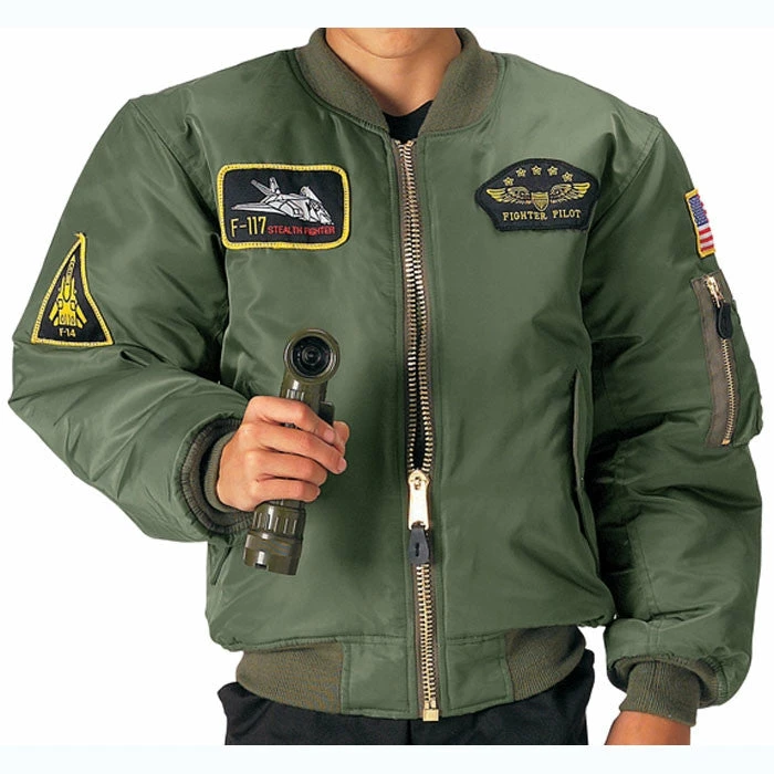 Rothco Jackets / Coats Olive Drab - Kids Top Gun Air Force MA-1 Bomber Flight Jacket With Patches 3 Rothco Jackets / Coats Olive Drab - Kids Top Gun Air Force MA-1 Bomber Flight Jacket With Patches